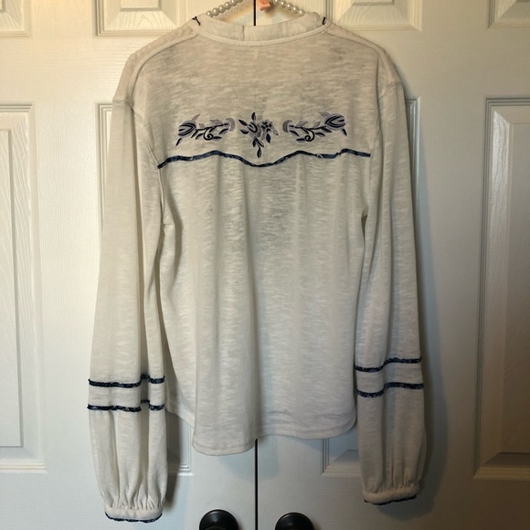 Free People Sundance Western Embroidered Henley Boho Top- Size Medium - Picture 10 of 16